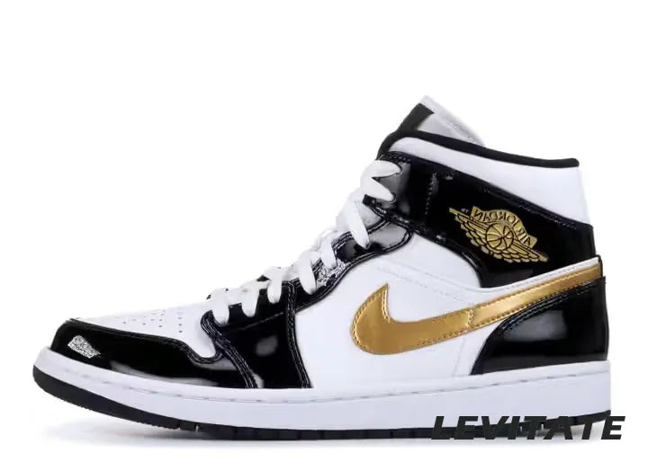 Nike Air Jordan 1 Mid 'Patent Black White Gold' Mens