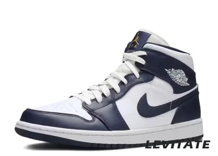 Nike Air Jordan 1 Mid 'White Metallic Gold Obsidian' Mens