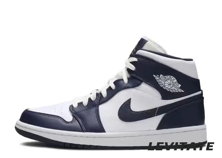 Nike Air Jordan 1 Mid 'White Metallic Gold Obsidian' Mens